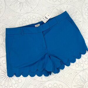 J. CREW Bright Blue Linen Blend Shorts Scallop Hem 4" Inseam E9685